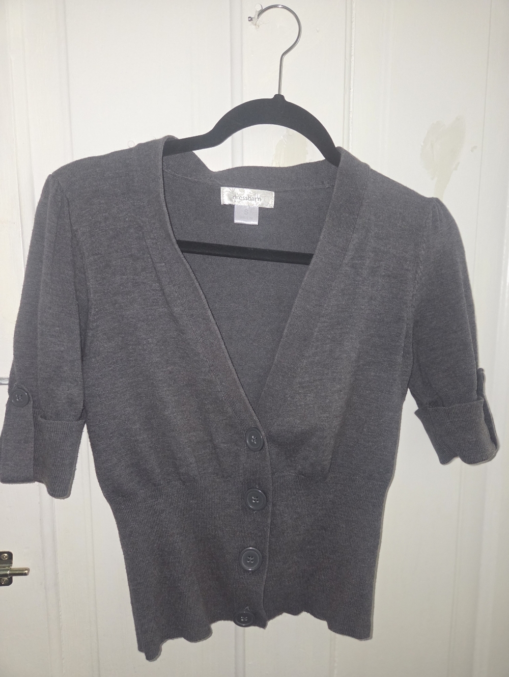 Dressbarn Gray V-Neck Button Cardigan In Size Small